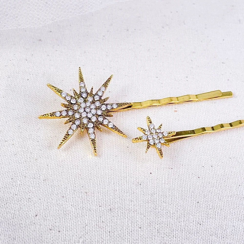 "Midnight" Vintage Gold Asymmetrical Hair Pins - Picture 3 of 3